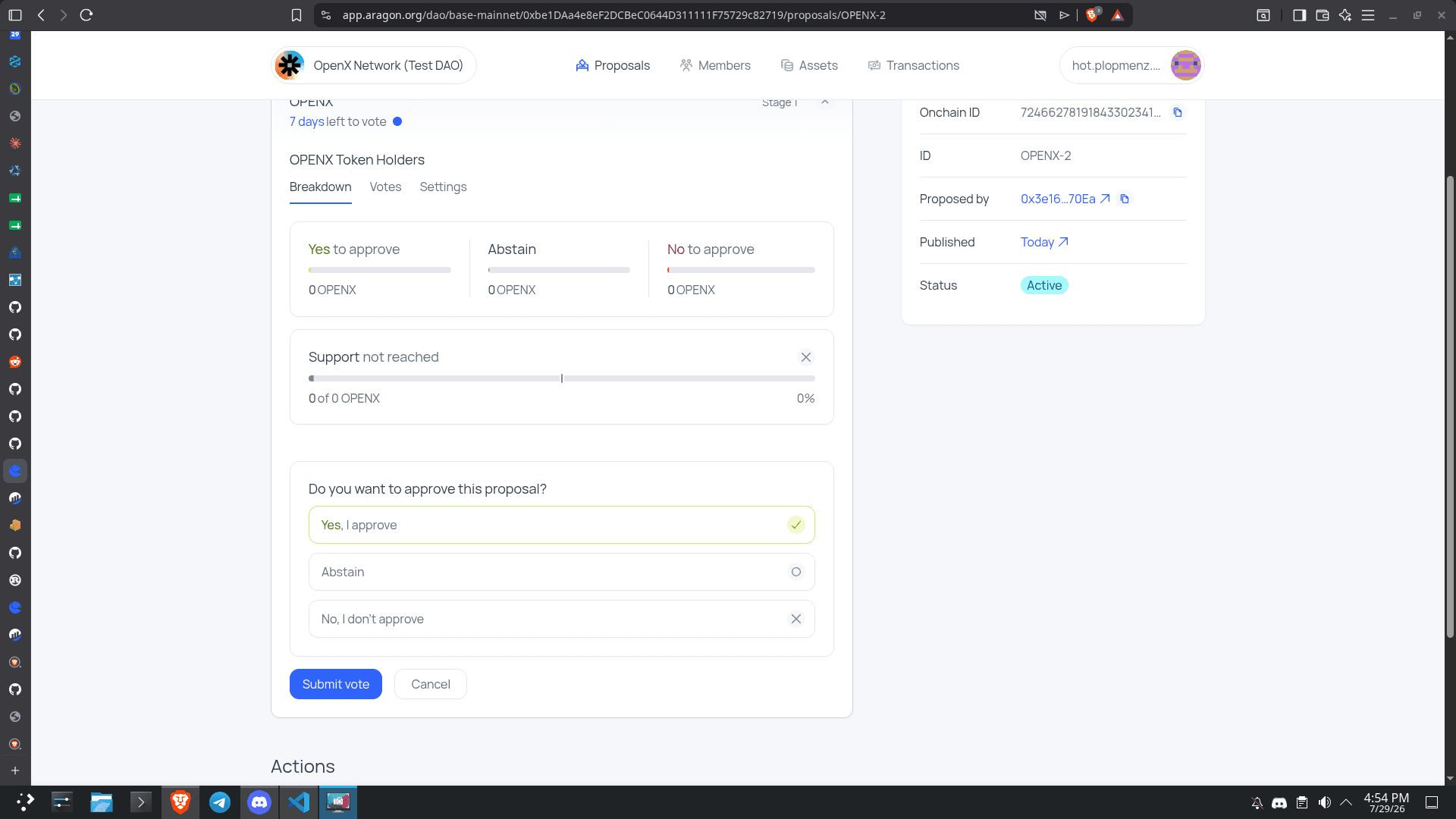 DAO proposal vote select