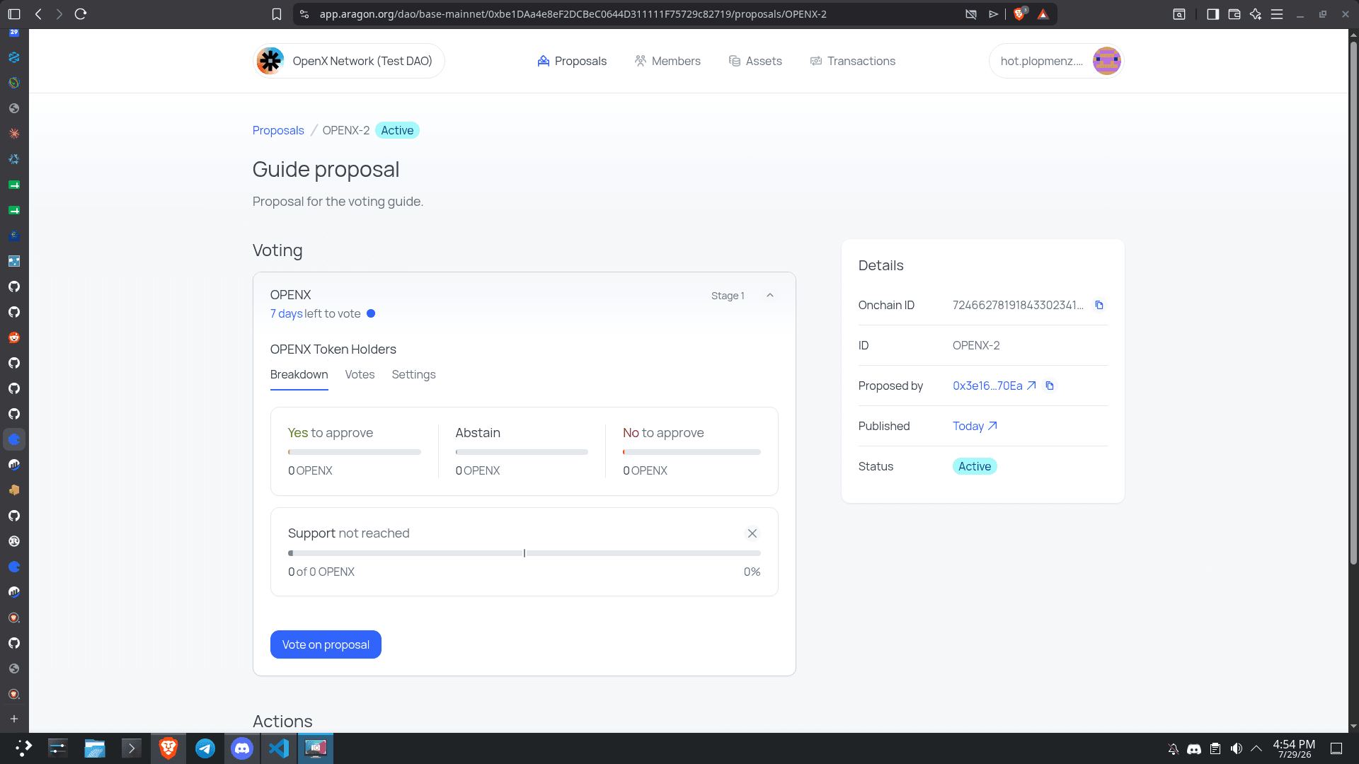 DAO proposal vote